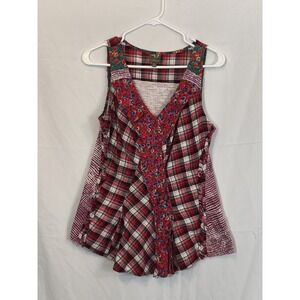 Anthropologie One September Plaid Rose Farm Sleeveless Patchwork top Size P (Sm)
